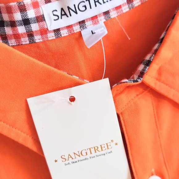 Sangtree Men's Large Long Sleeve Button Down Shirt Orange NWT - Picture 7 of 9